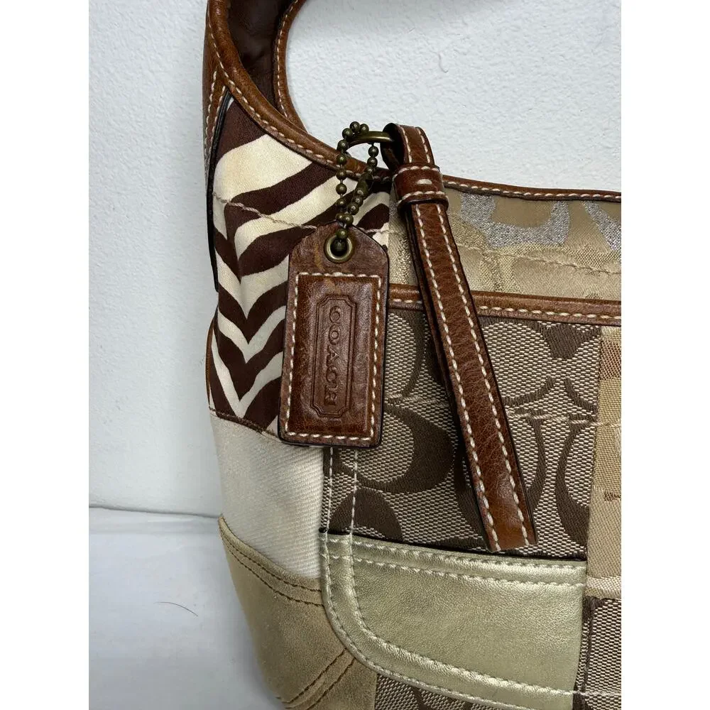 Coach Ergo Patchwork Hobo Bag 10808 Y2K Signature Jacquard Zebra Leopard Purse